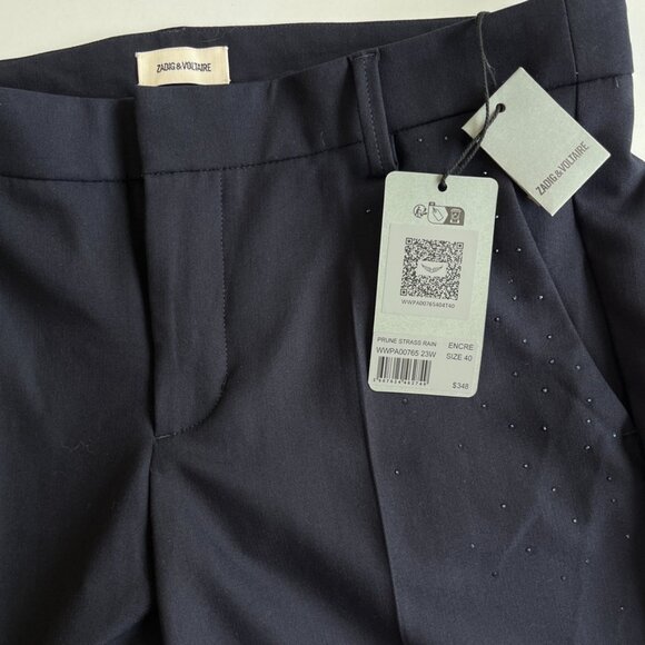 Zadig & Voltaire Prune Strass Rain Women's Navy Tailored Pants With Rhinestones - Picture 5 of 15
